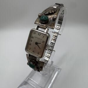 Vintage Marshall Field & Co. Swiss Watch - Sterling & Turquoise Bracelet